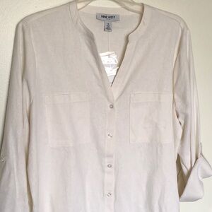 NINE WEST Linen Button Down Tunic M 106